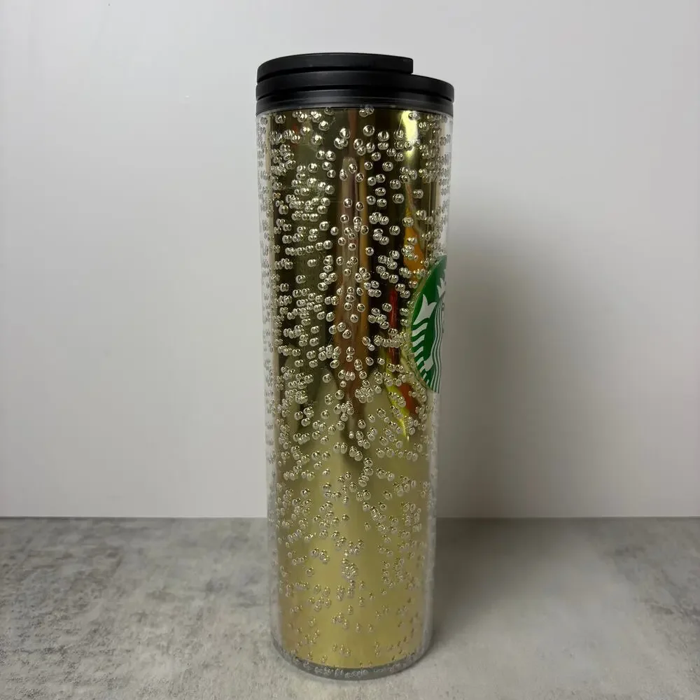 Starbucks Holiday 2020 Gold Champagne Bubbles Travel Tumbler 16oz Grande Mug